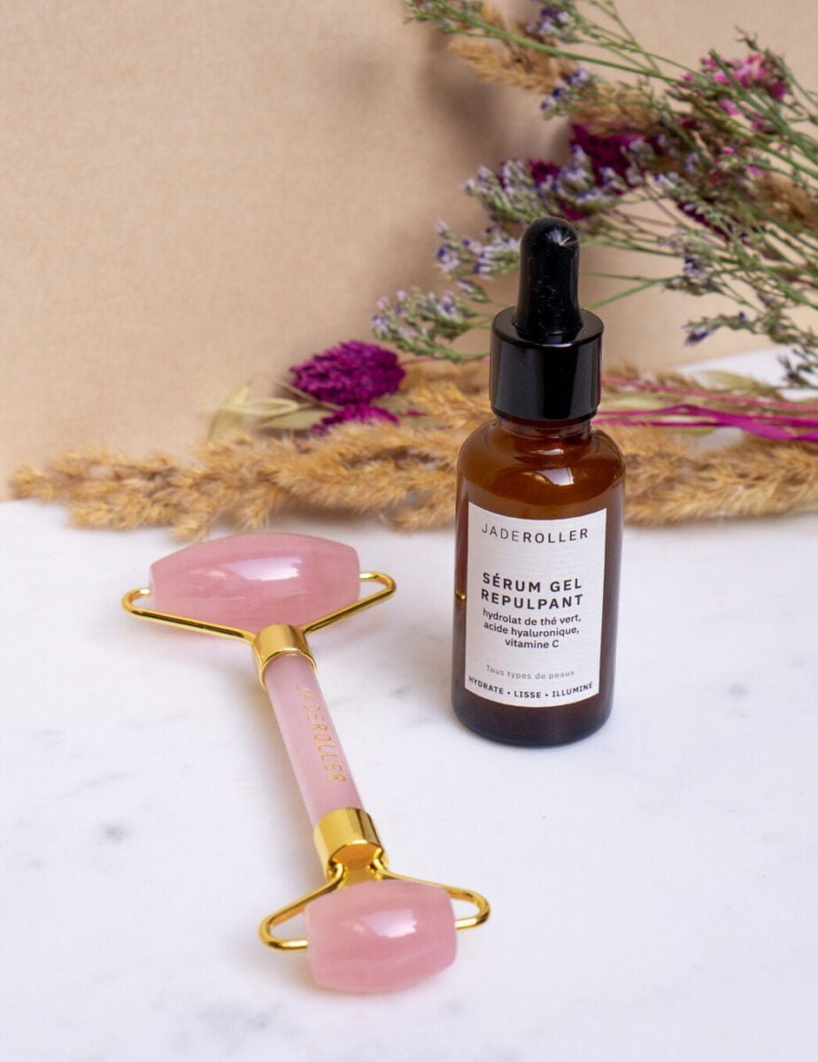 roller in rose quartz and serum